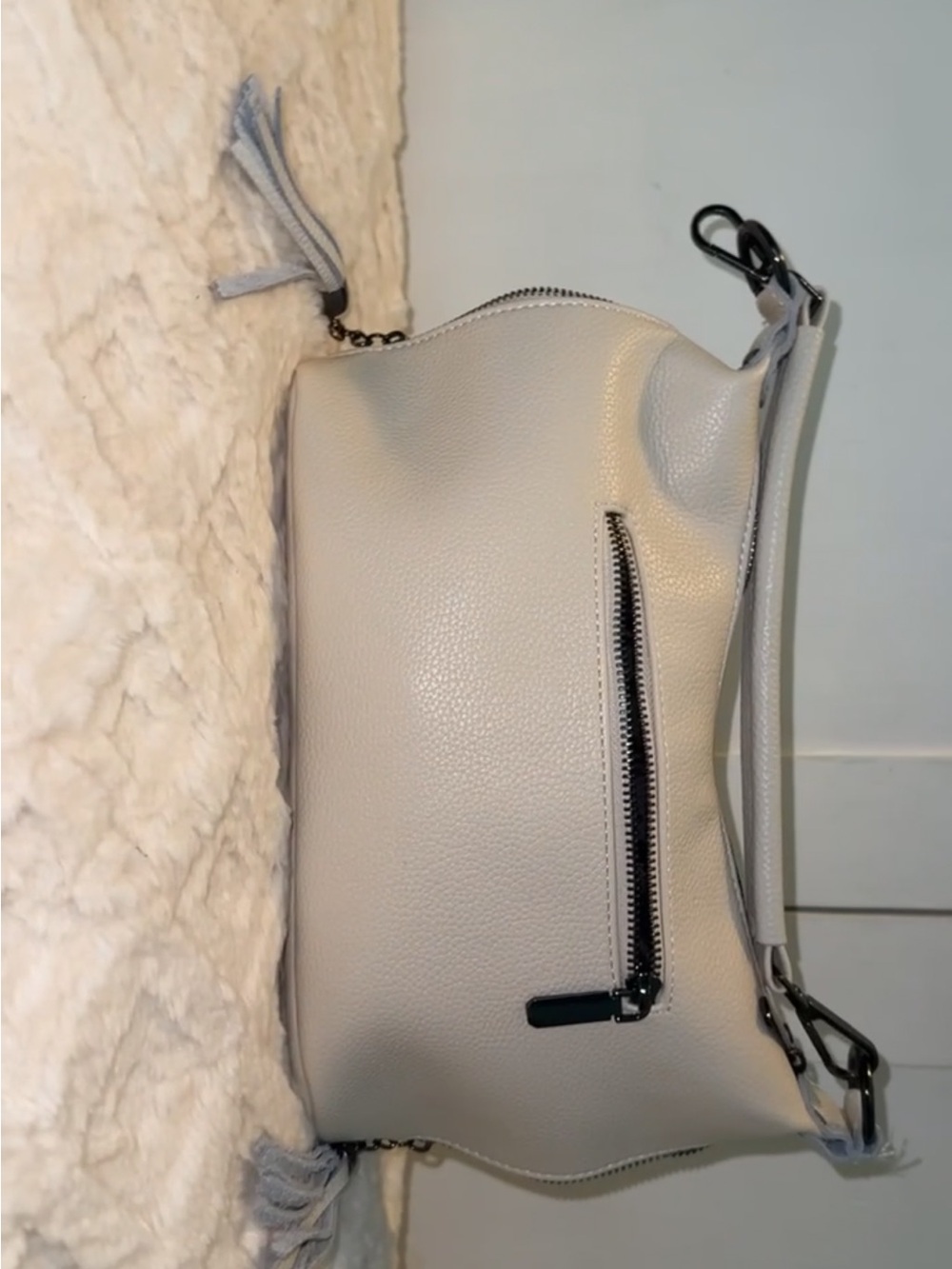 Women’s Bag in color is Bone- Minimal Leather Shoulder Purse